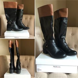 Style & Co Women Vedaa Black/Brown Tall Boot Sz8.5